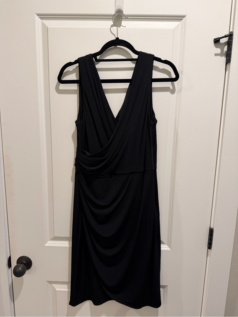 White House Black Market Black Sleeveless Draped V-Neck Midi Dress